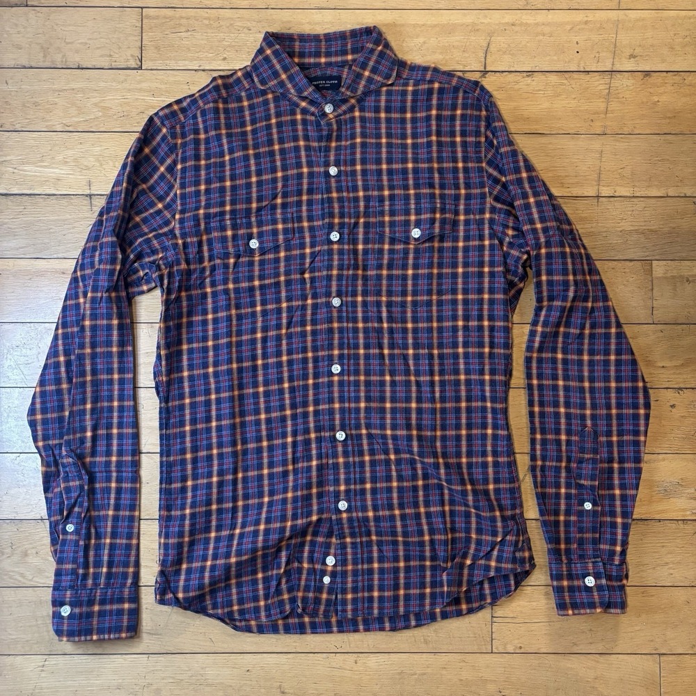 Proper Cloth Men's Plaid Flannel Cotton Button-Up Shirt Small Blue Red Yellow